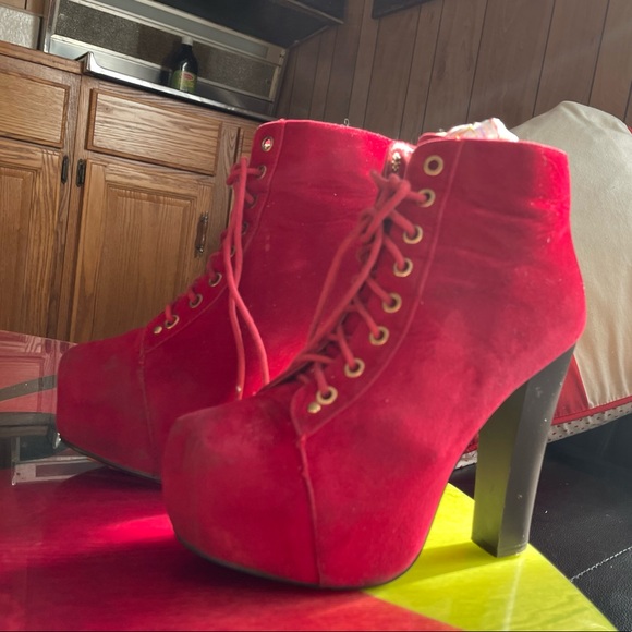 Cardi B Style Red Suede Stilleto Platform Heels Size 7 - Picture 5 of 16